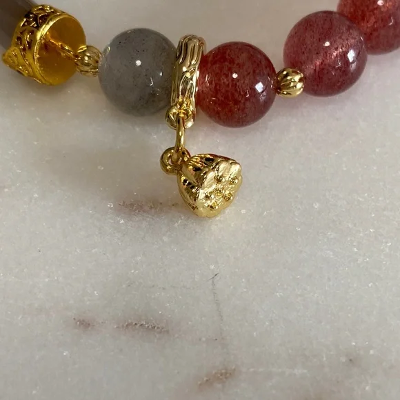 Agate Bangle & Strawberry Quartz Bracelet | Pink Crystal Hybrid Luxe ✨ - Picture 8 of 9